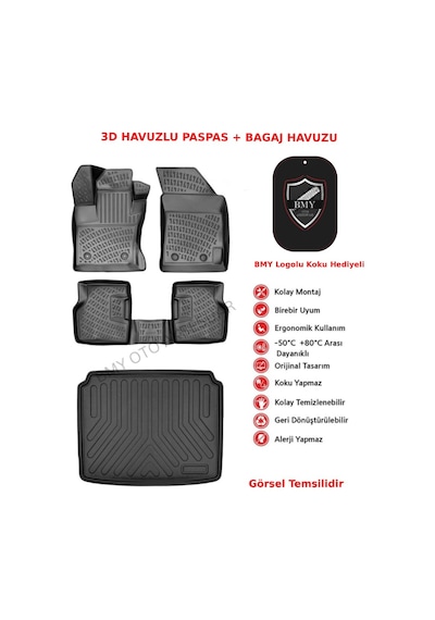 Mazda 3 2013-2019 Sedan 3d Araca Özel Paspas Ve Bagaj Havuzu Set Bmy