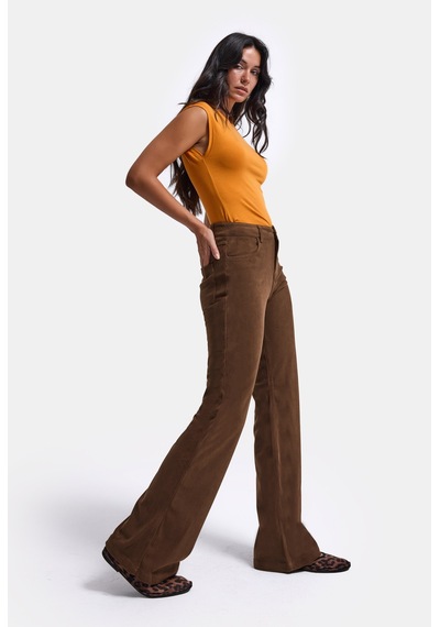 Kadın Kahve Flare Fit Velvet Kadife Kumaş Pantolon