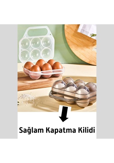 Saplı 6'li Yumurta Taşıma Kutusu, Plastik Buzdolabı İçin Yumurtalık Pikniklik Pratik Yumurta Taşıma Kabı Şef Diğer
