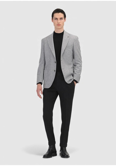 Ramsey Gri Çizgili Shirt Shoulder Slim Fit Yün Karışımlı Ceket