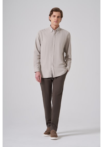 Morven Erkek Taş Pamuk Trend Düz Regular Fit Düğmeli Yaka Gömlek 26ms004018870 Taş