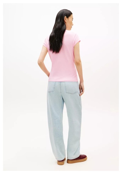 Kadın Slim Fit Göğsünde Logo İşlemeli Pamuklu Kısa Kollu Pembe Polo Yaka T-shirt Pembe