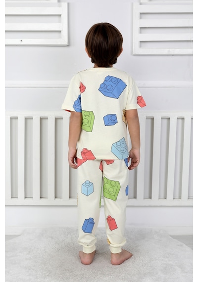 Erkek Çocuk %100 Pamuk Baskılı Pijama Takımı Kısa Kollu, Sevimli Desenler Sarı