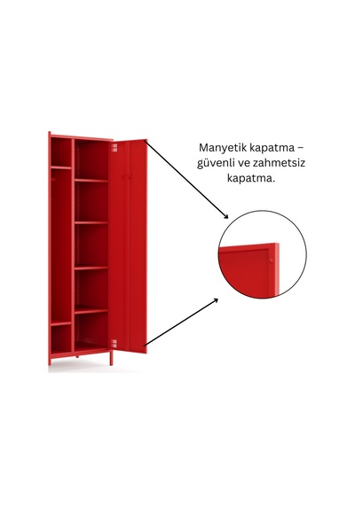 Pera Metal Elbise Dolabı, Soyunma Dolabı, İki Kapılı, 80,50 X 50 X 189,50 Cm Ral 3020 Kırmızı