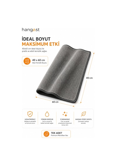 Premium Mikrofiber Temizlik Bezi 50x70 Cm İz Bırakmayan Çok Amaçlı Cam, Araç, Mutfak, Banyo, Ekran Temizlik Bezi Gri Diğer