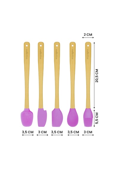 Valletta Indigo 5'li Pembe Bambu Silikon Spatula Seti Uzun 26 Cm
