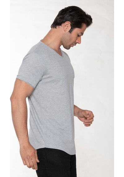 Black Horn Erkek Geniş Yaka %100 Pamuk Salaş T-shirt Gri