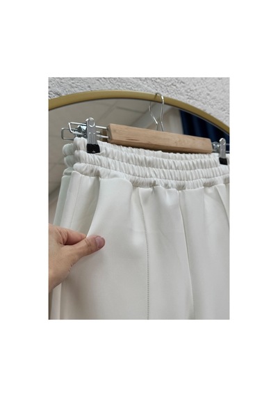 Unika Boutique Zayna Bol Paça Çımalı Skuba Dalgıç Pantolon-mt3555 Beyaz