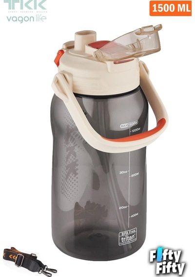 Tkk Tek Kapak Çift Kullanım Pipetli/rahat İçim Tritan Su Matarası-fftkk1027-1500 ML