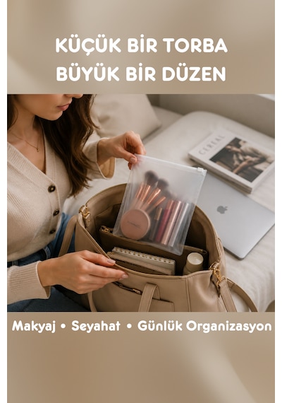 10 Adet Fermuarlı Makyaj Çantası Organizer