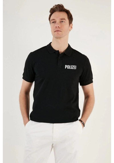 Freedom Storee Erkek Polo Yaka Tişört Düğmeli Pike Baskılı T-shirt - Siyah Çok Renkli