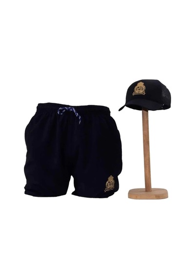 Bay Şapkacı Erkek Deniz Şortu Şapka Takım-Standart-Lacivert