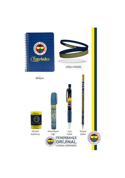 Fenerbahçe Orijinal Lisanslı Kalem Bileklik Bloknot Silgi Hediyelik Set Sarı Lacivert 002 Sarı-lacivert