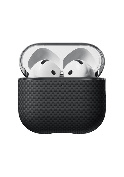 Apple Uyumlu AirPods 4 Kılıf 1500d Aramid Fiber Pitaka Ultra-slim Classic Serisi Black-grey Twill Kapak Siyah-gri