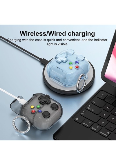 Caseonn Huawei Freeclip 2 Kılıf Tıklanabilir Tuşlu Oyun Kolu Tasarımlı Transparan Kapak Füme