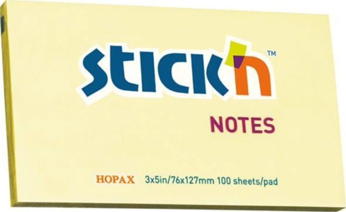 Stıckn 76x127 Pastel Sarı Yapışkanlı Notluk 100 Yp.