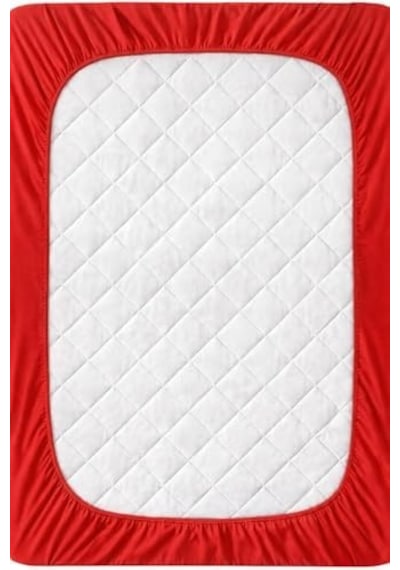 Septumium%100 Pamuklu Lastikli Çarşaf, Kırmızı, 2 Yastık Kılıfı Dahil 120x200 50 x 22