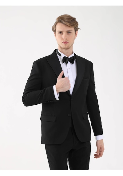 Dufy Siyah Erkek Slim Fit Sivri Yaka Smokin Takım - 92409 Siyah Dufy Siyah Erkek Slim Fit Sivri Yaka Smokin Takım - 92409 Siyah