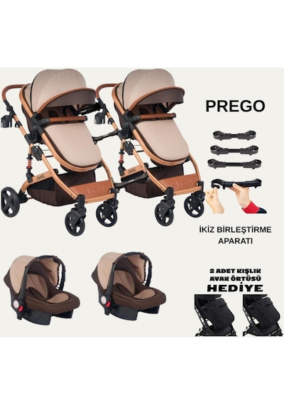 İkiz Yan Yana Ayrılıp Birleşebilen Travel Sistem Çift Yönlü Bebek Arabası Puset Birleştirme Aparatlı