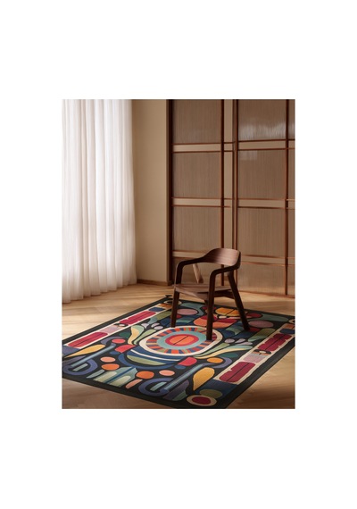 Artevo 20 Siyah Geometrik Tasarım Soyut Desenli Halı İnce Halı Kilim Halı Oturma Odası Salon Halısı Renkli N
