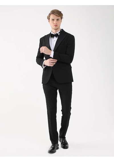 Dufy Siyah Erkek Slim Fit Sivri Yaka Smokin Takım - 92409 Siyah Dufy Siyah Erkek Slim Fit Sivri Yaka Smokin Takım - 92409 Siyah