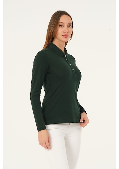 Msw Kadın Uzun Kollu Regular Fit Polo Yaka T-shirt Nefti
