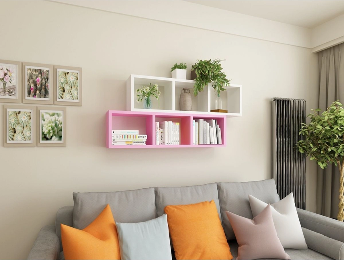 Kitaplık Ofis Duvar Rafı Renkli Ikili Takım Beyaz Pembe Pembe.beyaz