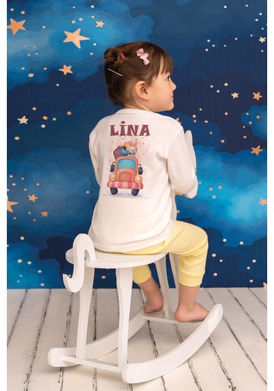 Pia Baby İsimli Kız Çocuk Pijama Takımı %100 Pamuk Penye İsme Özel Baskılı Kişiselleştirilebilir Pijama Seti 20753p14pi Krem
