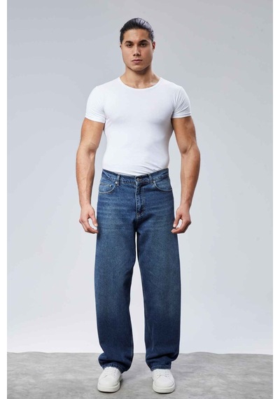 Cedy Denim Cedy Denım Yüksek Kalite Erkek Yüksek Bel Baggy Skater Jean Koyu Mavi
