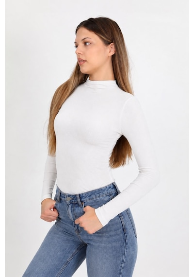 Hdm Kadın Ekru Yarım Balıkçı Fitilli Modal Pamuk Uzun Kollu Bluz - H6173