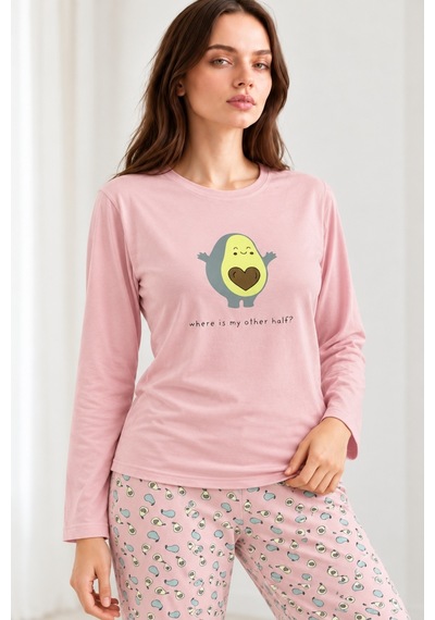 Nisanca Kadın Premium Modal Penye Pijama Takımı %100 Pamuk Soft Yumuşak Dokulu Uzun Kollu Baskılı Desenli Alt Üst 2'li Pembe