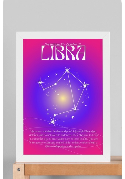 Libra Terazi Burcu Çerçeveli Tablo Aura Enerji Renkleri Astrolojik Takım Yıldızı Sembolü