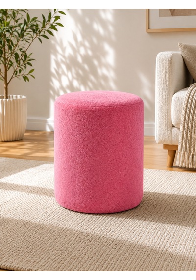 Pembe Welsoft Kumaş Puf 40x45 Cm Yuvarlak Puf Dekoratif Oturma Pufu Yumuşak Dokulu Modern Puf