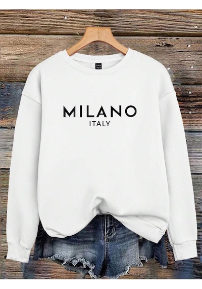 Uyguntarz Milano Baskılı Oversize Sweatshirt beyaz