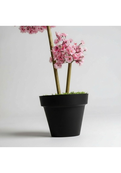 Luxdecor Yapay Sakura Ağacı - Pembe Bahar Esintisi 100 Cm Siyah Plastik Saksı Pembe