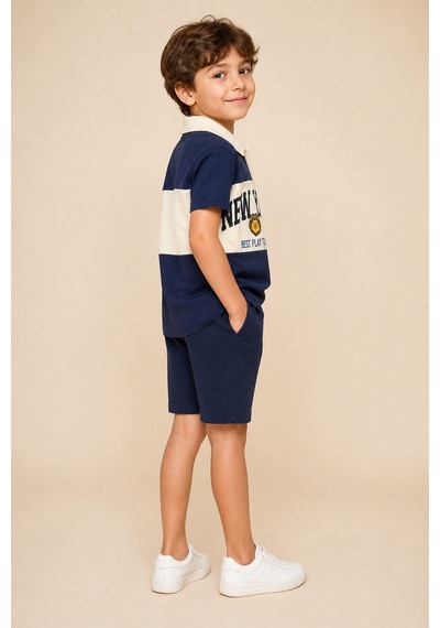 Eray Alp Kids Erkek Çocuk Mavi Polo Yaka New York Tişört Yazlık Günlük Model