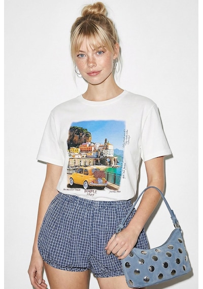 Shade Kadın Pamuk Italy Temalı Baskılı  Tasarım T-shirt 1008 60282054 - Beyaz L