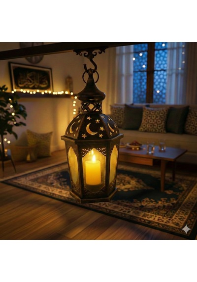 43 Cm Ramazan Ledli Eskitme Model Lüks Fener - Pil Dahil Dekoratif Ramazan Feneri Diğer