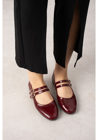 Wolk Shoes Maia Kadın Babet Bantlı Tokalı Bordo