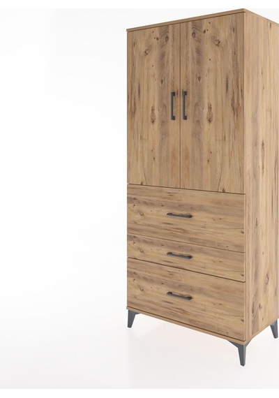 Hyperion Dolap 3 Raflı 3 Çekmeceli 2 Kapaklı 88x44x195 Çam-çam Çam