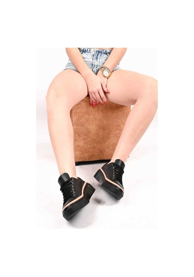 Bestello Bağcıklı Poli Taban Hakiki Deri Casual 334-5022-09 Kadın Ayakkabı Siyah