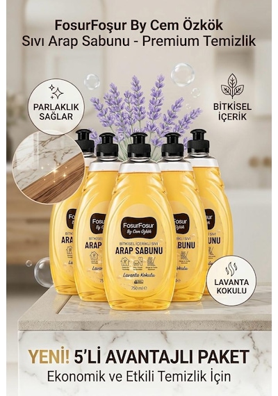 Foşurfoşur By Cem Özkök Lavanta Kokulu Bitkisel Sıvı Arap Sabunu 5 x 750 ML