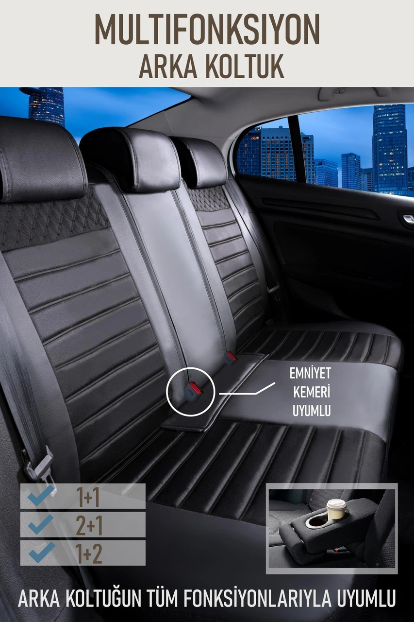 Dacia Sandero Stepway Uyumlu Lüx Deri Oto Koltuk Kılıfı Ön Arka Takım Elit Tam Siyah