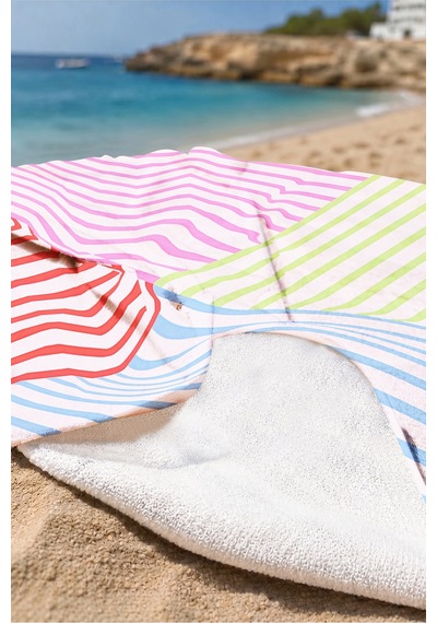 Çizgili Renk Bloklu Modern Plaj Havlusu - Pastel Minimalist Yazlık Hızlı Kuruyan Mikrofiber Havlu Bulut Şakayık