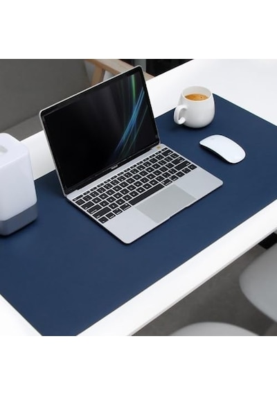 Mcstorey 60x30 Cm Lacivert Çift Taraflı Deri Desk Mat, Pu Deri Masa Koruyucu Ve Masa Sümeni, Suya Dayanıklı 2 Mm Rulo Yapılabilir Laptop Mouse Pad, Home Office İçin