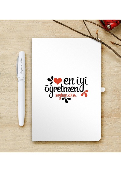 Kişiye Özel En Iyi Öğretmen Beyaz Defter Ve Kalem Seti-6
