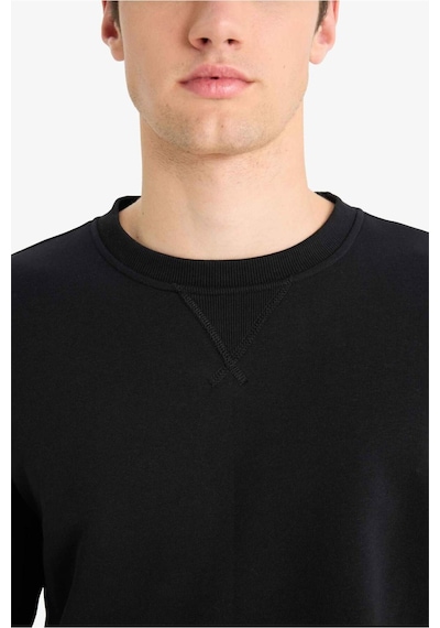 Defacto Regular Fit Bisiklet Yaka Pamuklu Basic Düz Sweatshirt T3777AZ23AUBK81 Siyah