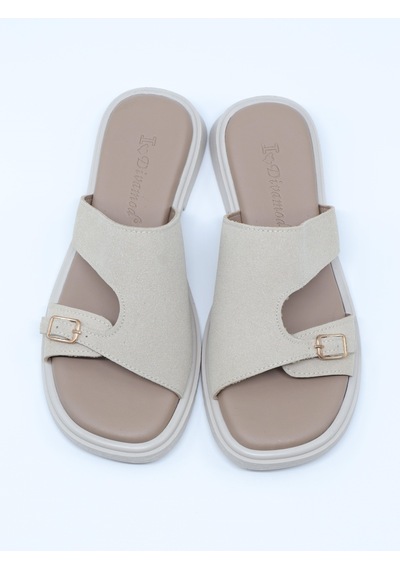 Nesilshoes Nesil Shoes Dvm 210 Bej Süet Tokalı Kadın Terlik
