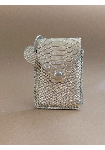 Hakiki Deri Minimal Avuçiçi Yılan Desen Leopar Tasarım Kadın Cüzdan Kartlık Drc-26 Gold