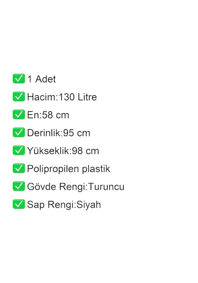 Pk130 Plastik Market Alışveriş Arabası 130 Litre Turuncu / En:58 Boy:95 Yükseklik:98 Cm